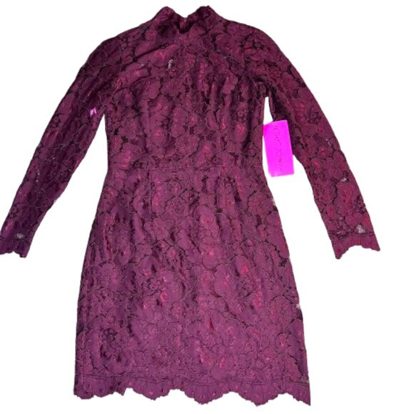 Betsey Johnson Dresses & Skirts - Betsey Johnson NWT Wine Lace Long Sleeve Fit & Flare Dress Size 6